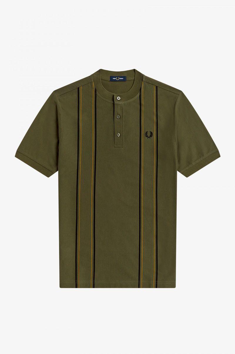 Green Fred Perry Striped Henley Polo Men's Shirts | PH 1538SGLO